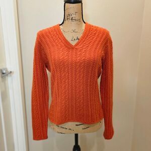 Nieman Marcus Cashmere Women's V-Neck Cable Knit Sweater Size Large